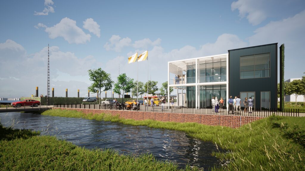 Een artist impression van de Upcycle Mall aan de Bovendijk.
