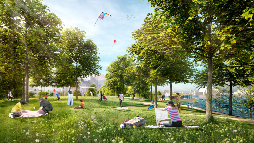 Voorbeeld van hoe het Nelson Mandelapark eruit kan gaan zien. Artist impression.